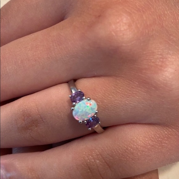 Sterling Silver Lab Created Opal Ring - Picture 6 of 16